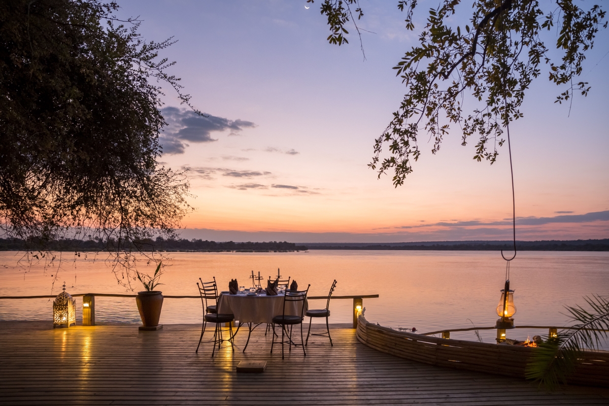 View of the Zambezi River from a private deck at dusk